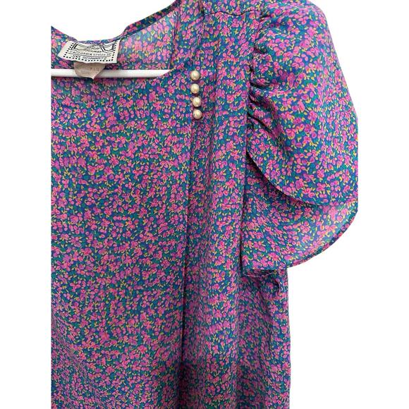 Y2K vintage 80s Bill Berman Jodi Schwartz Flora Button Front Dress Size 9 - Picture 7 of 11
